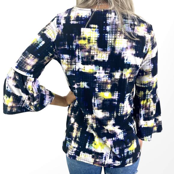 ELLEN TRACY Elegant Multicolor Bell Sleeve Tunic Top - Picture 4 of 11